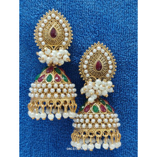 Golden Beads Moti Jhumka Earrings