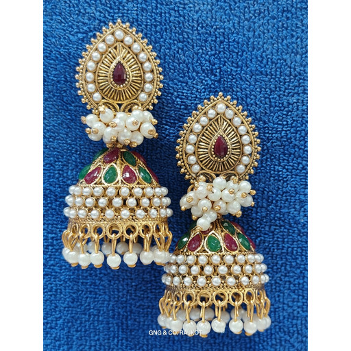 Golden Beads Moti Jhumka Earrings